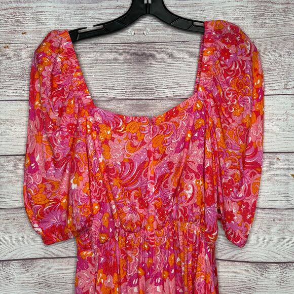 Ted Baker Pink Beth Floral Spring Square Neck Puff Sleeve Faux Wrap Mini Dress 4 - Picture 12 of 14